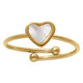 Bague en acier dor&eacute; avec coeur imitation nacre - r&eacute;glable