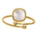 Bagues sur Artemare : Bague en acier dor&eacute; avec carr&eacute; imitation nacre - r&eacute;glable