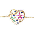 Bracelet en etvermeil coeur avec fleurs et oxydes multi couleurs - 16+3cm