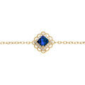 Bracelet en vermeil carr&eacute; oxyde bleu serti contour oxydes blancs et dentel&eacute; - 15+3cm