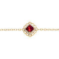 Bracelet en vermeil carr&eacute; oxyde rouge serti contour oxydes blancs et dentel&eacute; - 15+3cm