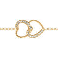 Bracelets sur Artemare : Bracelet en vermeil double coeur superpos&eacute; et oxydes blancs sertis - 16+2cm