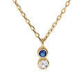Collier en vermeil deux oxydes blanc et bleu fonc&eacute; sertis clos - 40+2+2cm