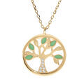 Collier en vermeil arbre de vie r&eacute;sine vert et oxydes blancs - 40+5cm