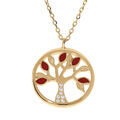 Collier en vermeil arbre de vie r&eacute;sine rouge et oxydes blancs - 40+5cm
