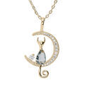 Collier en vermeil demi lune et chat oxyde bleu - 40+5cm