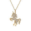 Colliers sur Artemare : Coller en vermeil pendentif massif licorne orn&eacute;e d' oxydes blancs sertis - 38+5cm