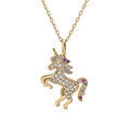 Colliers sur Artemare : Coller en vermeil pendentif massif licorne orn&eacute;e d'oxydes multi couleurs sertis - 38+5cm