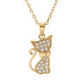 Colliers sur Artemare : Collier en vermeil pendentif chat par&eacute; d'oxydes blancs sertis - 43cm r&eacute;glable 41 et 39cm