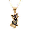 Colliers sur Artemare : Collier en vermeil pendentif chat par&eacute; d'oxydes noirs sertis - 43cm r&eacute;glable 41 et 39cm