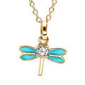 Colliers sur Artemare : Collier en vermeil libellule avec &eacute;mail couleur turquoise et oxydes blancs sertis - 36+2cm