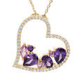 Colliers sur Artemare : Collier en vermeil massif pendentif coeur oxydes violets et roses &agrave; l'int&eacute;rieur et contour oxydes blancs - 40+5cm