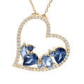 Colliers sur Artemare : Collier en vermeil massif pendentif coeur avec oxydes bleus &agrave; l'int&eacute;rieuret contour oxydes blancs - 40+5cm