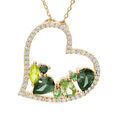 Colliers sur Artemare : Collier en vermeil massif pendentif coeur avec oxydes verts &agrave; l'int&eacute;rieeu et contour oxydes blancs - 40+5cm