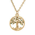 Collier en vermeil pendentif arbre de vie r&eacute;sine verte - 40+4cm