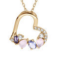 Colliers sur Artemare : Collier en vermeil pendentif coeur avecoxydes blancs et pastels - 40+5cm