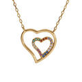 Colliers sur Artemare : Collier en vermeil double coeur et oxydes multi couleurs - 40+4cm