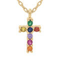 Collier en vermeil pendentif croix 10 x 8 mm avec pierres multi couleurs - 44cm r&eacute;glable 42 et 40