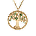 Collier en vermeil pendentif arbre de vie avec oxydes verts et contour perl&eacute; du cercle - 42+3cm
