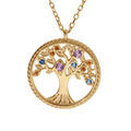 Colliers sur Artemare : Collier en vermeil pendentif arbre de vie avec oxydes multi couleurs et contour perl&eacute; du cercle - 42+3cm