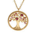 Colliers sur Artemare : Collier en vermeil pendentif arbre de vie avec oxydes de d&eacute;grad&eacute; rose contour perl&eacute; du cercle - 42+3cm