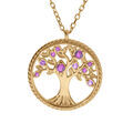 Colliers sur Artemare : Collier en vermeil pendentif arbre de vie avec oxydes violet et contour perl&eacute; du cercle - 42+3cm
