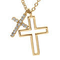 Colliers sur Artemare : Collier en vermeil double croix une lisse et l'autre avec pavage d'oxydes blancs - 42+3cm