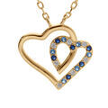 Colliers sur Artemare : Collier en vermeil pendentif double coeur contour oxydes bleus et blancs - 42+3cm