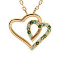 Colliers sur Artemare : Collier en vermeil pendentif double coeur contour oxydes verts et blancs - 42+3cm