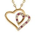 Colliers sur Artemare : Collier en vermeil pendentif double coeur contour oxydes blancs et roses - 42+3cm