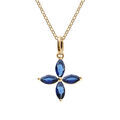 Collier en vermeil pendentif fleur en verre bleu fonc&eacute; - 40+4cm