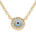 Colliers sur Artemare : Collier en vermeil pendentif rond oeil de la chance et oxydes blancs sertis - 40+4cm