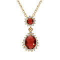 Colliers sur Artemare : Collier en vermeil pendentif goutte oxyde rouge et contour d'oxydes blancs sertis - 42+3cm