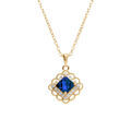 Colliers sur Artemare : Collier en vermeil pendentif carr&eacute; oxyde bleu serti et contour d'oxydes blancs sertis - 39+4cm