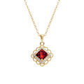 Collier en vermeil pendentif carr&eacute; oxyde rouge et contour d'oxydes blancs sertis - 39+4cm Artemare