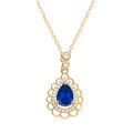 Collier en vermeil goutte oxyde bleu et contour oxydes blancs sertis et dentell&eacute; -40+4cm Artemare