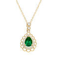 Collier en vermeil goutte oxyde vert et contour oxydes blancs sertis et dentell&eacute; - 40+4cm Artemare