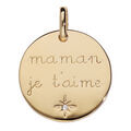 Pendentifs sur Artemare : Pendentif en vermeil m&eacute;daille avec pastille "maman je t'aime" et un oxyde blanc serti
