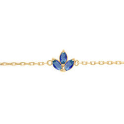 Bracelet en plaqu&eacute; or trois navettes d'oxyde bleu - 15.5+2.5cm