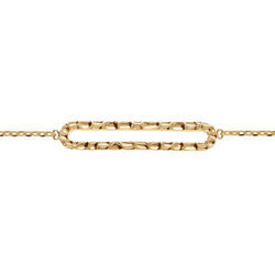 Bracelet en plaqu&eacute; or rectangle ajour&eacute; martel&eacute; - 16+3cm