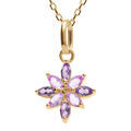 Collier en plaqu&eacute; or pendentif fleur avec oxydes violets et roses - 38+4cm