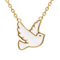 Collier en plaqu&eacute; or colombe en r&eacute;sine blanche - 38+4cm