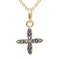 Colliers sur Artemare : Collier en plaqu&eacute; or avec pendentif croix orn&eacute;e d'oxydes bleus - 38+4cm