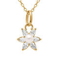 Colliers sur Artemare : Collier en plaqu&eacute; or pendentif fleur six p&eacute;tales avec oxydes blancs et perle deau douce - 38+4cm