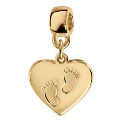 Charms coulissant en vermeil coeur empreinte deux pieds