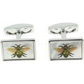 Boutons de manchettes Simon Carter Boutons de manchette Abeilles Argent&eacute; et nacre Blanc Grenoble