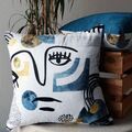 D&eacute;coration sur La Talaudi&egrave;re : Coreme Coussin visage ligne bleu et jaune