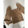 Pull H&M Pull col carr&eacute; et manches bouffantes. Marron