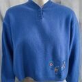 Pull Benetton Pull bleu Lambswool brod&eacute; fleurs Benetton Bleu