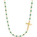 Collier Orusbijoux Collier Argent Dor&eacute; Croix Et Pierre Onyx Vert Dor&eacute; Grenoble